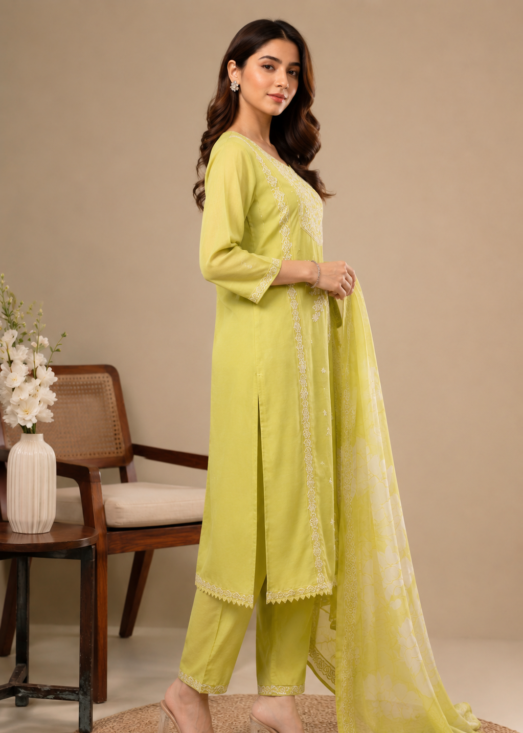 Luxe Lime Organza Dupatta Suit Set