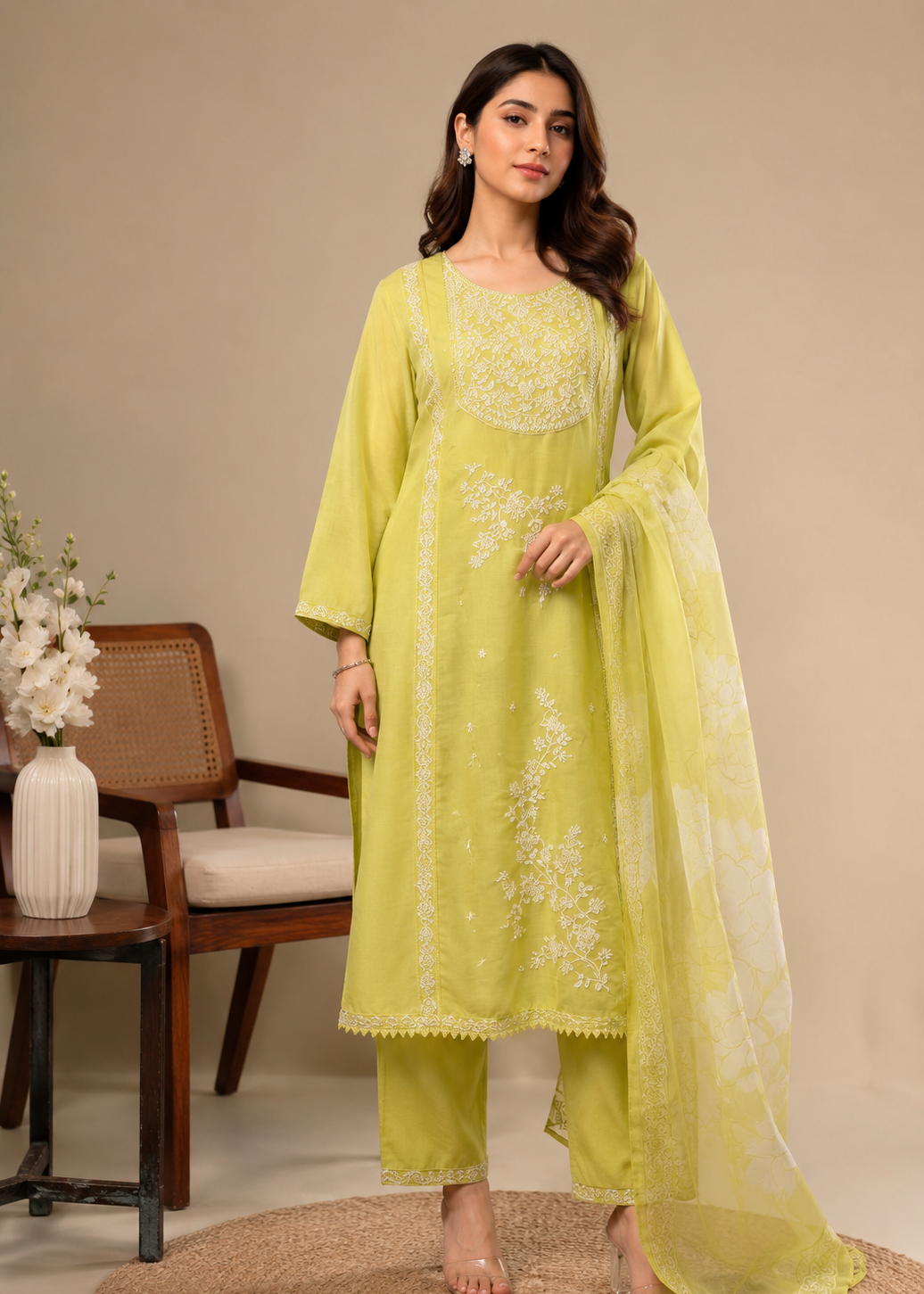 Luxe Lime Organza Dupatta Suit Set