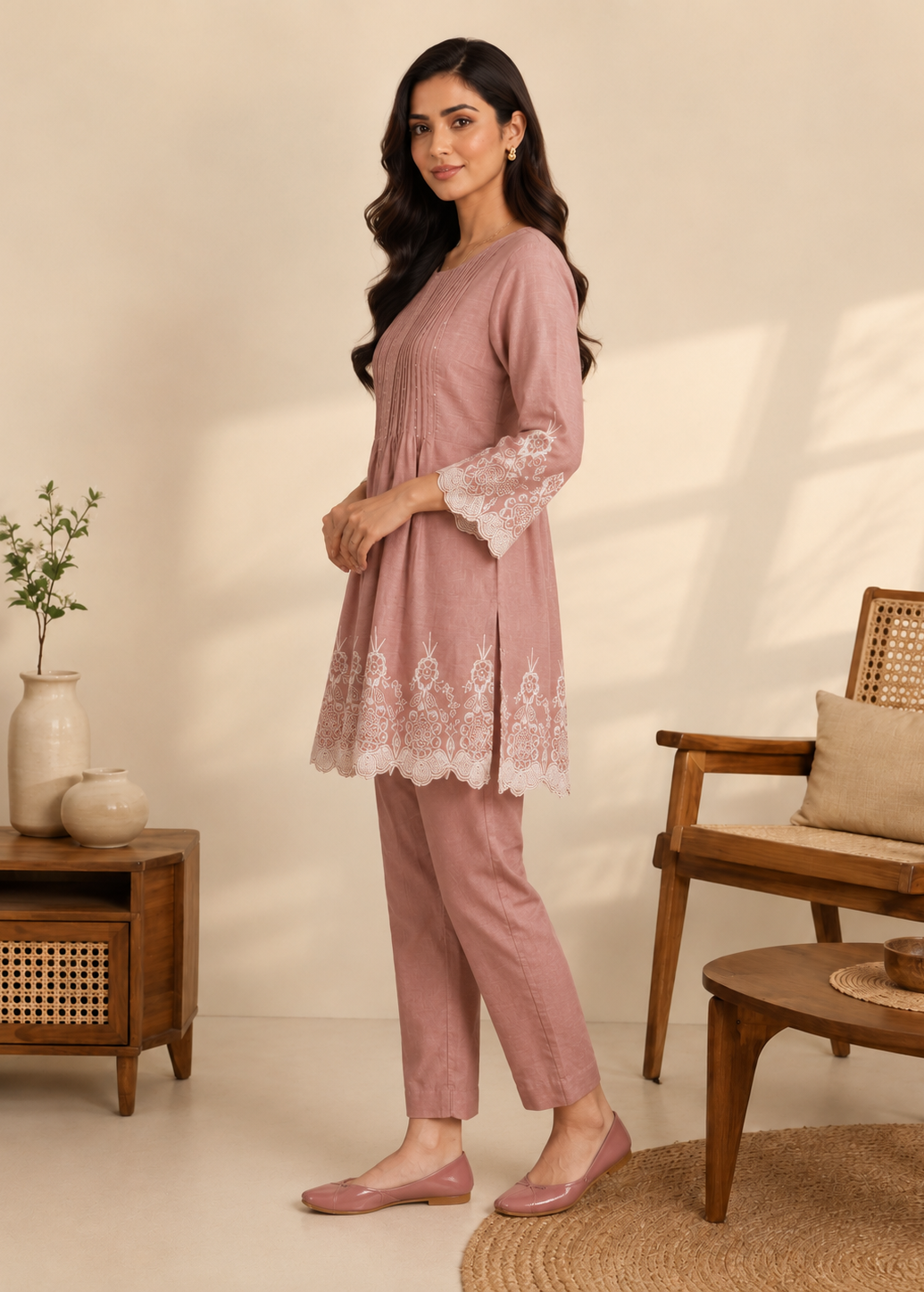 MulChanderi Embroidered Co-Ord Set for Women