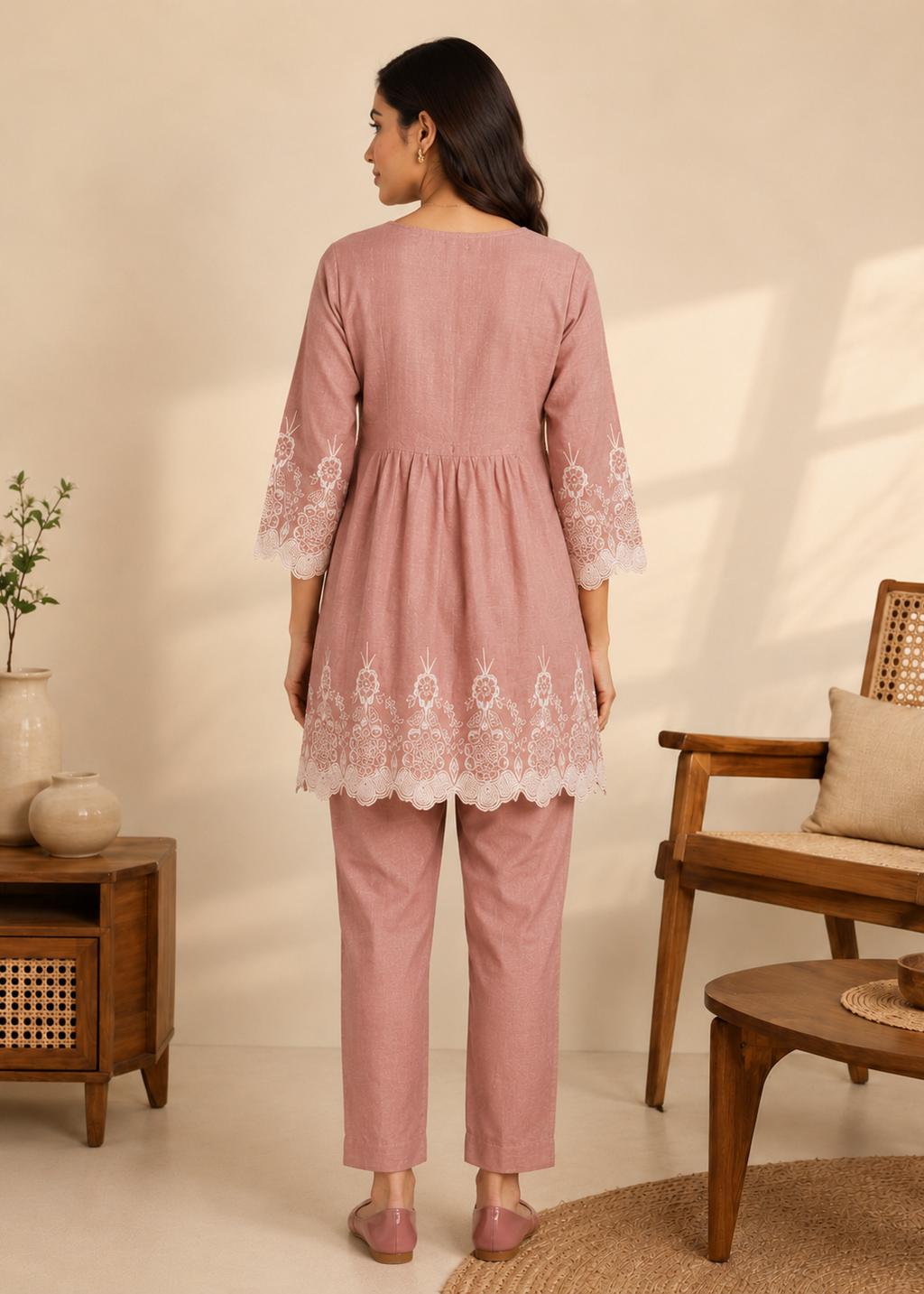 MulChanderi Embroidered Co-Ord Set for Women