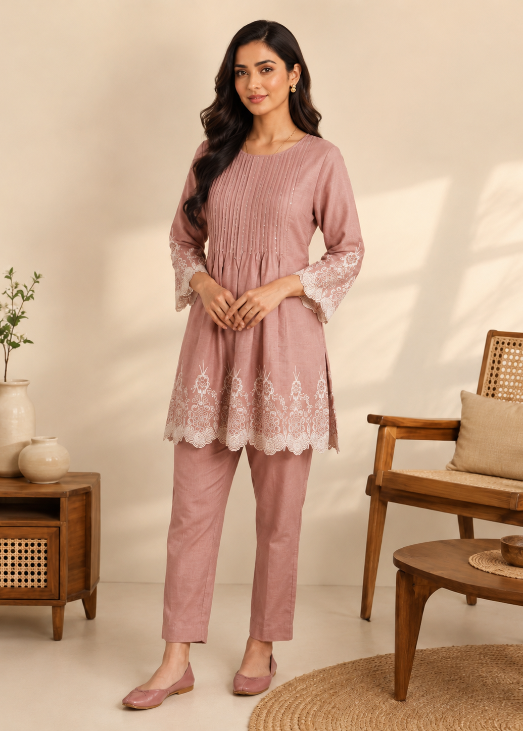 MulChanderi Embroidered Co-Ord Set for Women