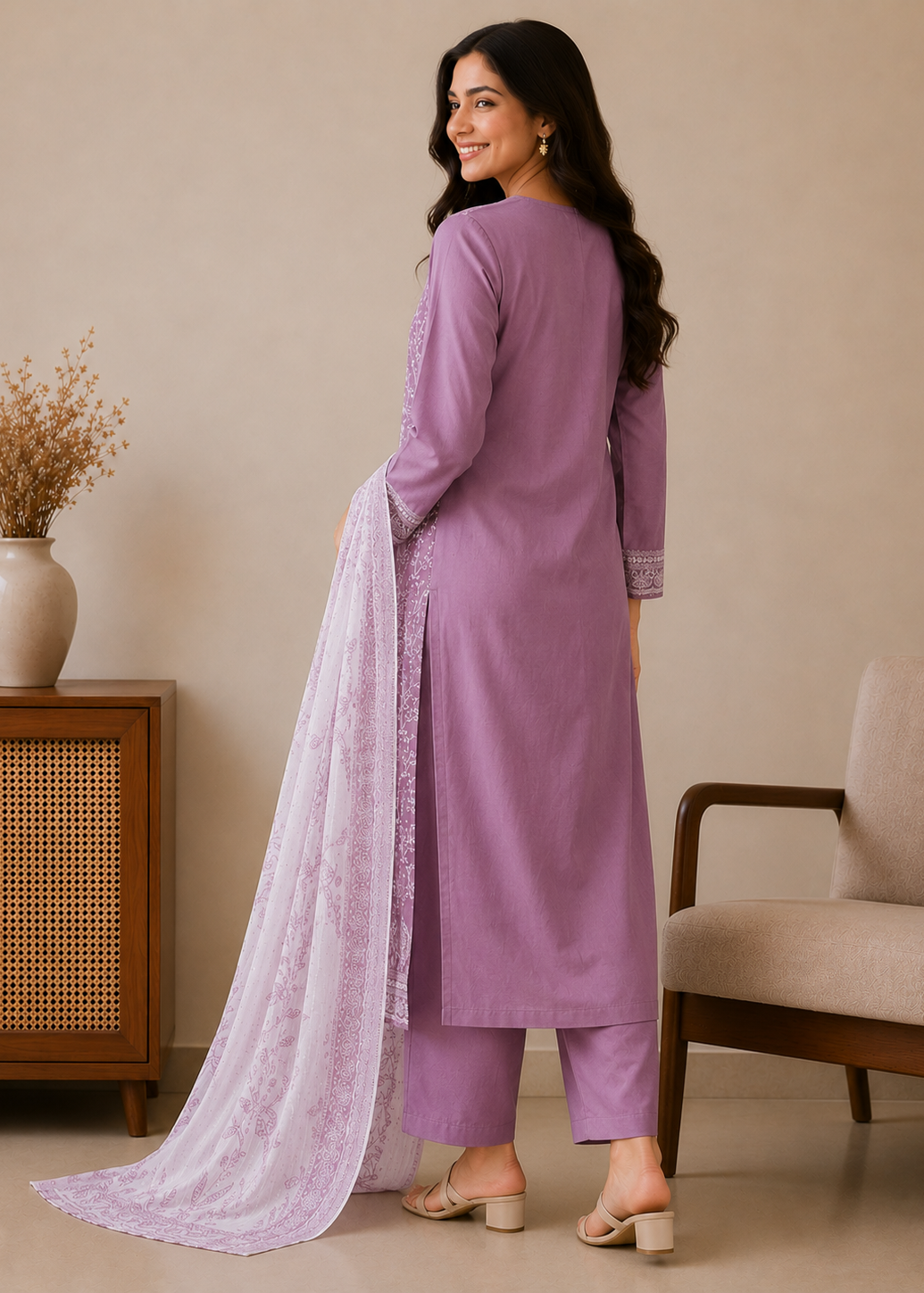 Zaria Lavender Luxe Embroidered Kurta Set with Dupatta