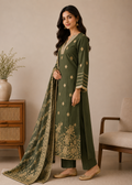 Olive Green Zari Embroidered Kurta Set with Dupatta for Women