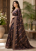 Midnight Navy Kashmiri Work Saree with Swarovski Stone Work on Georgette
