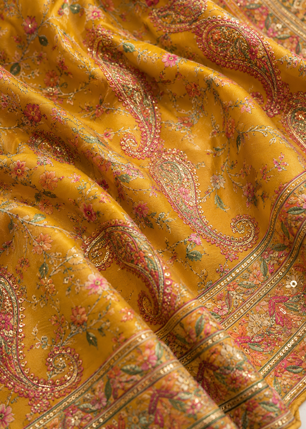 Royal Mustard Kashmiri Work Saree with Swarovski Stone Work on Georgette