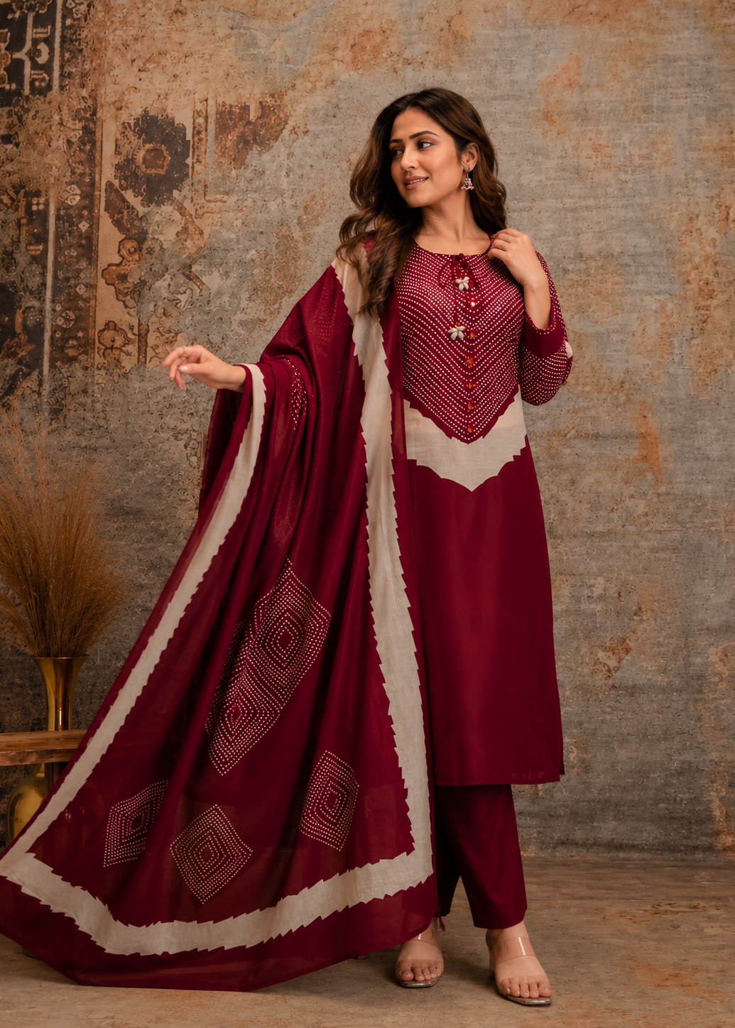 Meher Wine Red Festive Kurta Set