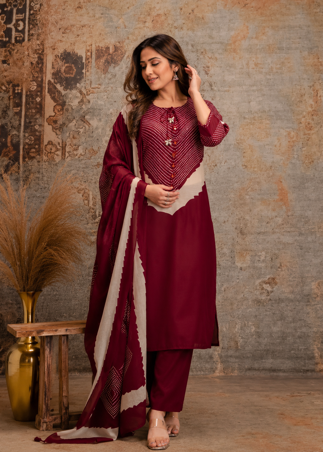 Meher Wine Red Festive Kurta Set