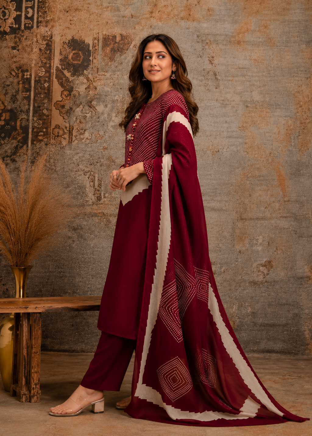 Meher Wine Red Festive Kurta Set