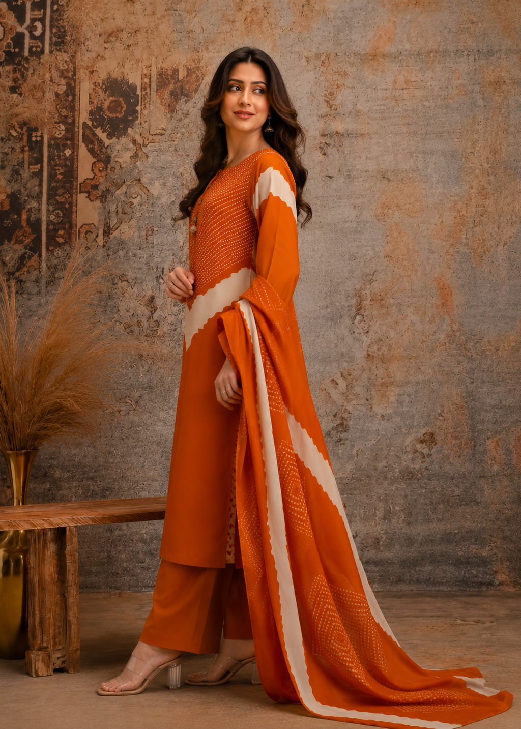Zariya Rust Orange Festive Kurta Set