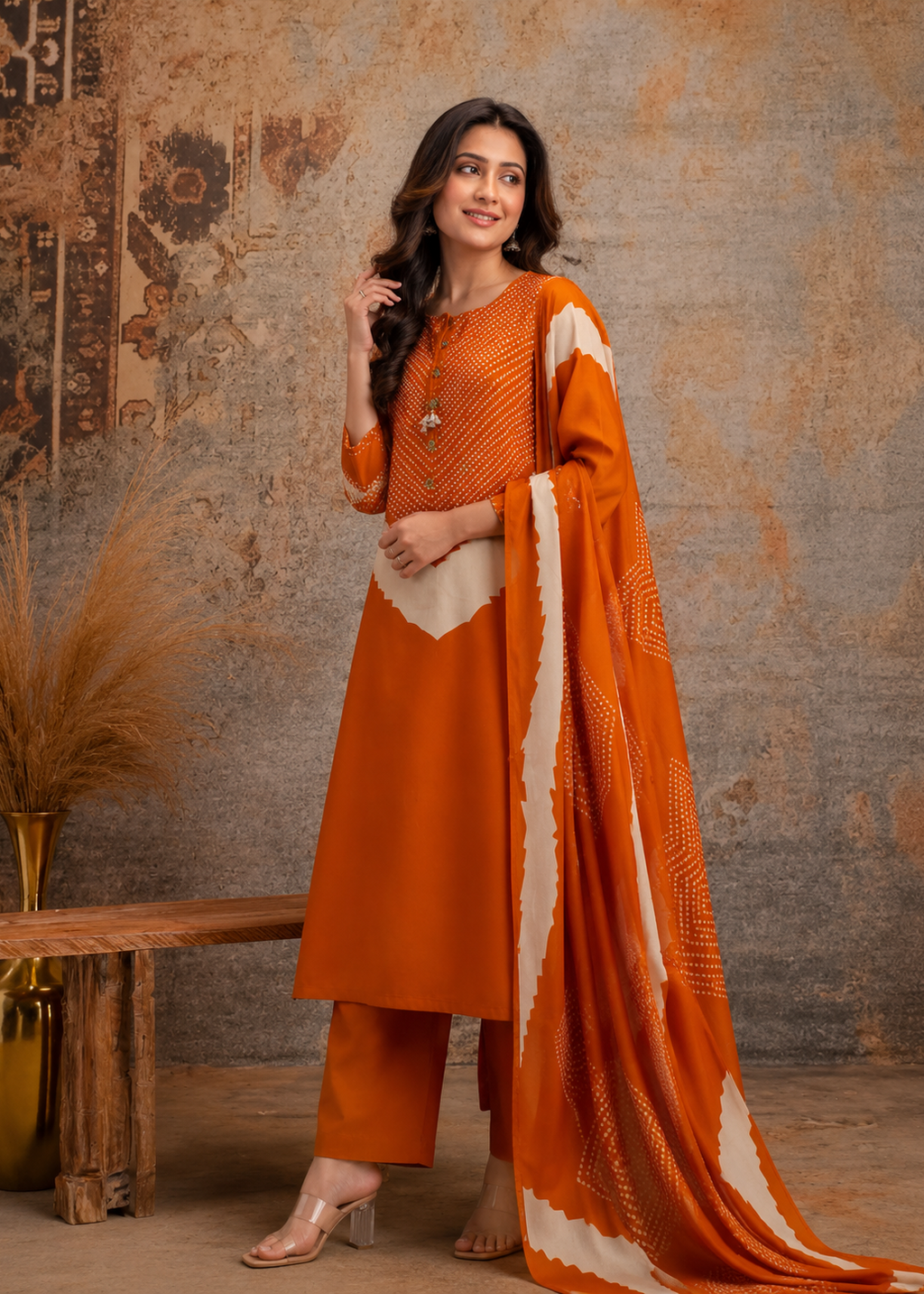Zariya Rust Orange Festive Kurta Set