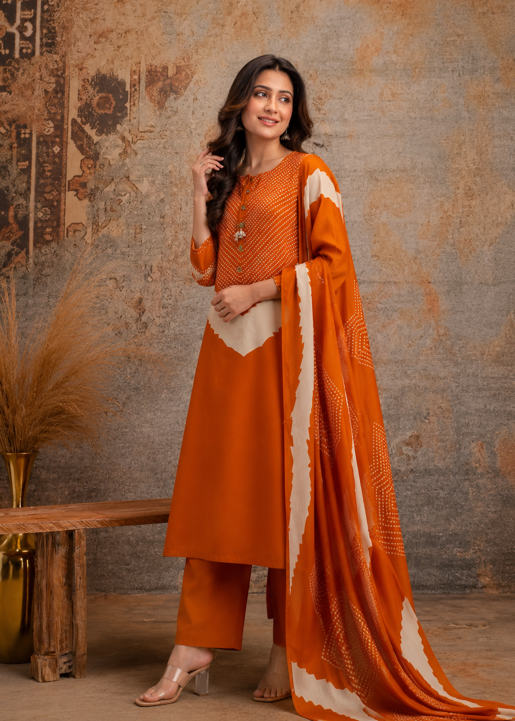 Zariya Rust Orange Festive Kurta Set
