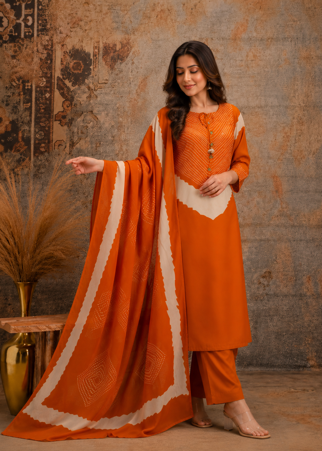 Zariya Rust Orange Festive Kurta Set