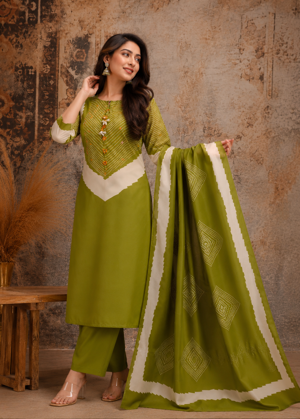 Zehra Olive Green Festive Kurta Set with Dupatta