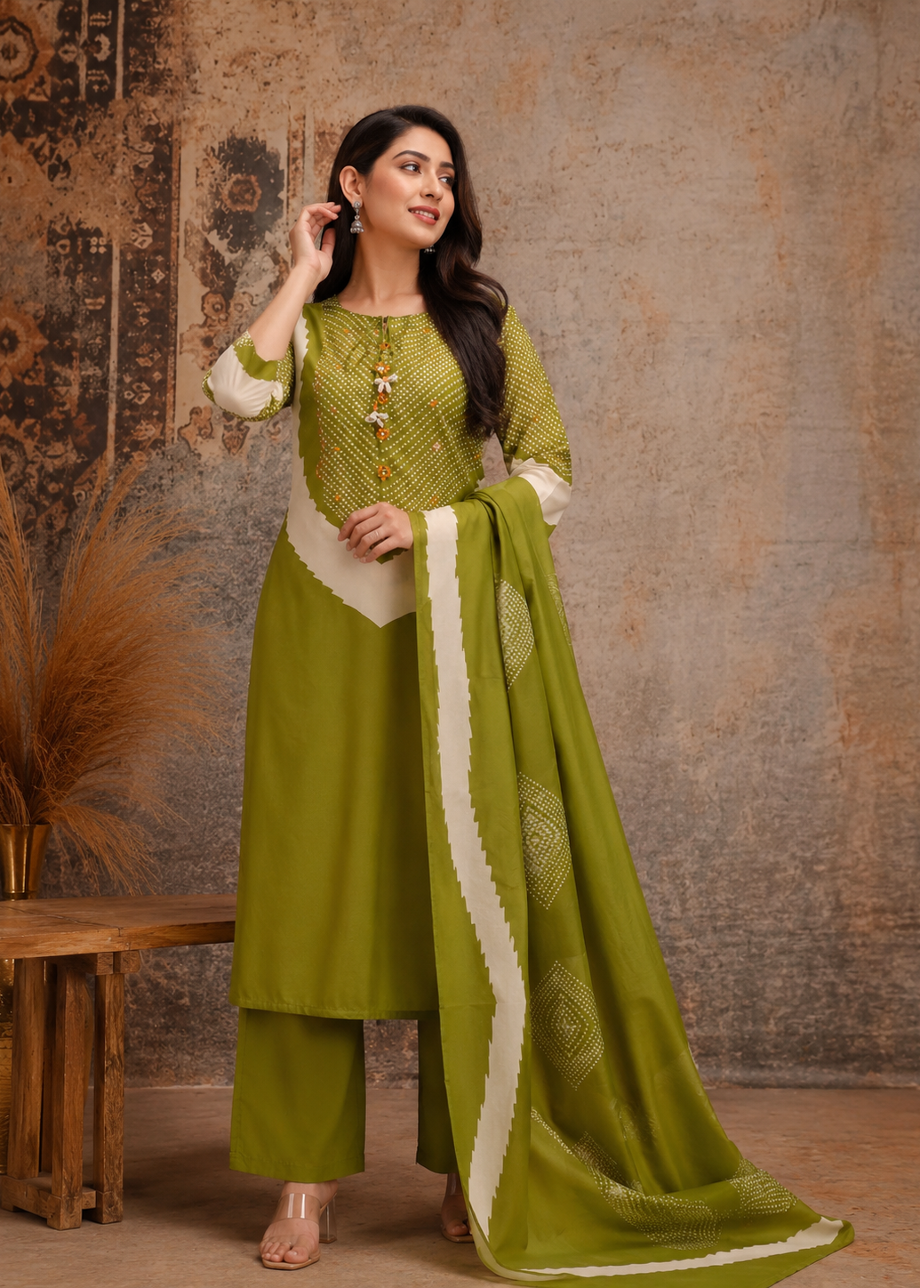 Zehra Olive Green Festive Kurta Set with Dupatta