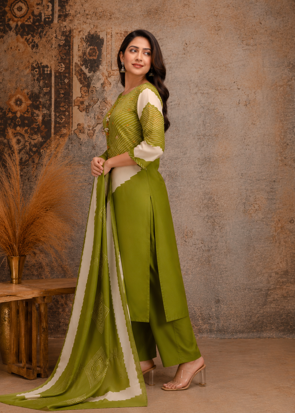 Zehra Olive Green Festive Kurta Set with Dupatta