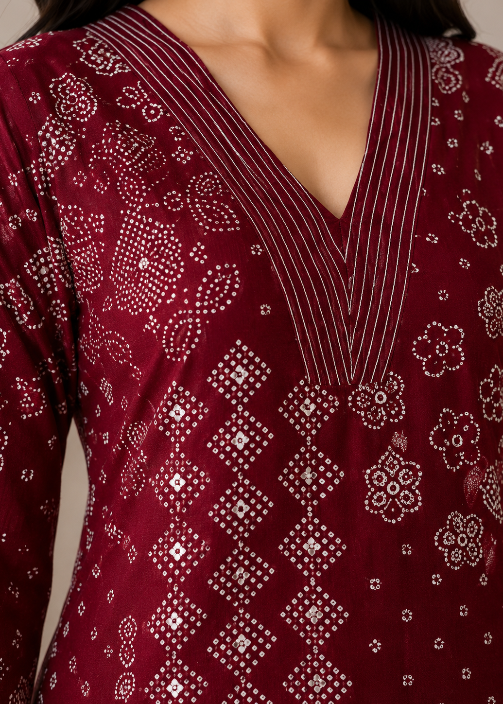 Maroon Printed Bandhez Kurta Pant Set for Women