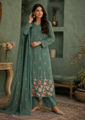 Zariah Sage Green Floral Embroidered Kurta Set With Dupatta