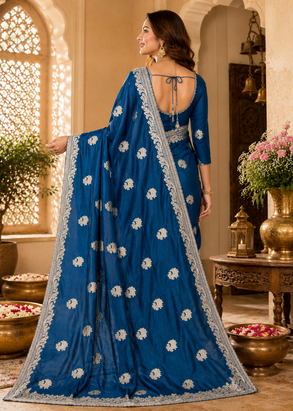 Royal Azure Embroidered Victora Silk Saree