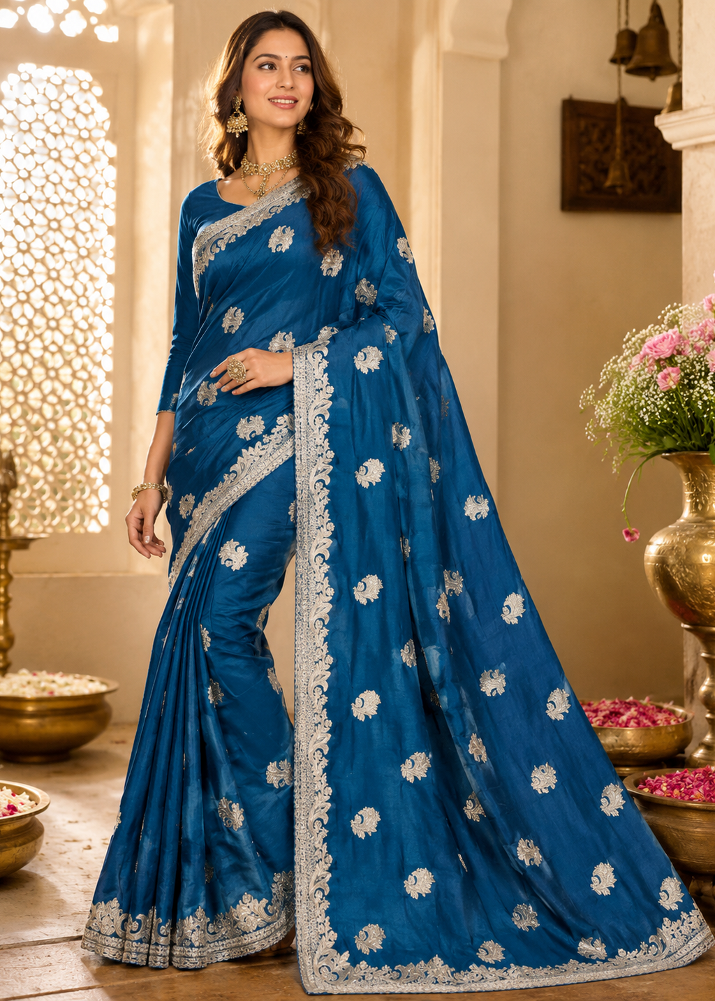 Royal Azure Embroidered Victora Silk Saree