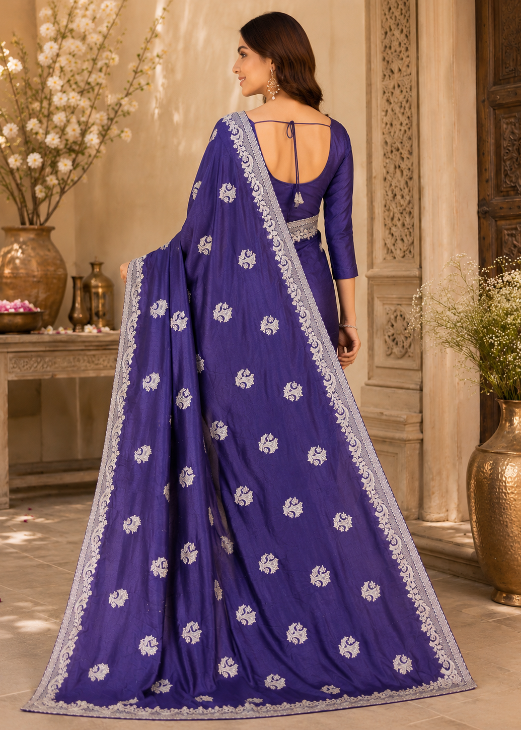 Royal Purple Allover Embroidery Jari Butta & Border Victra Silk Saree