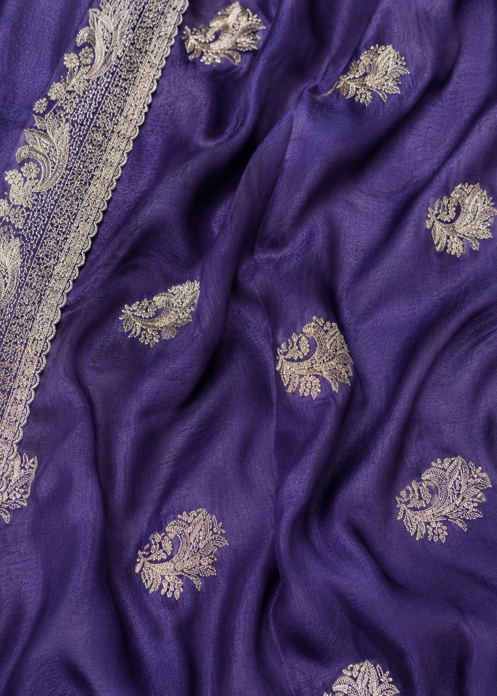 Royal Purple Allover Embroidery Jari Butta & Border Victra Silk Saree