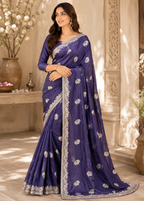 Royal Purple Allover Embroidery Jari Butta & Border Victra Silk Saree