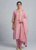 Intricate Pink Embroidered Kurta Set with Dupatta for Women