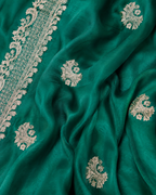 Emerald Green Embroidered Victra Silk Saree with Jari Butta & Rich Border Work