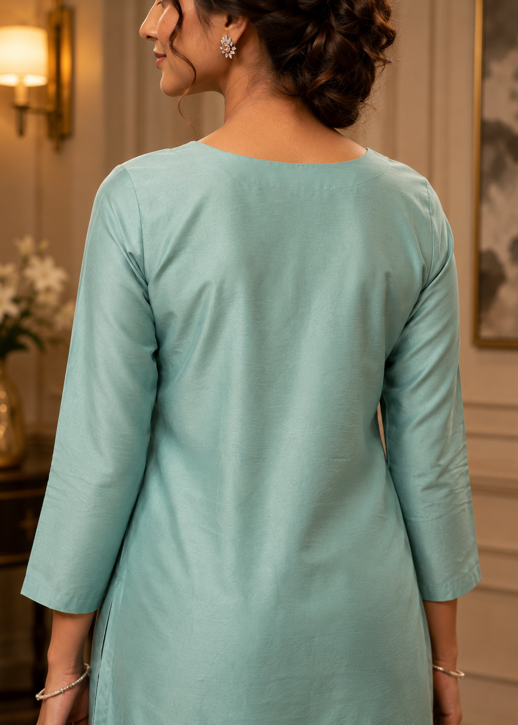 Pastel Teal Embroidered Kurta Pant Set