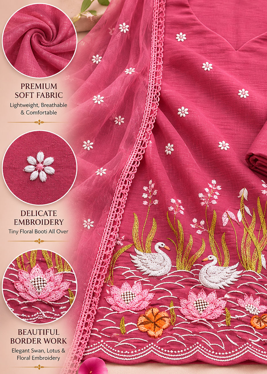 Traditional Rose Pink Ethnic Suit Set With Swan Inspired Embroidery
