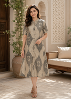 Modern Grey Abstract Printed A-Line Kurti Dress for Women