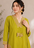 Olive Green Embroidered Kurta Palazzo Set with Dupatta for Women