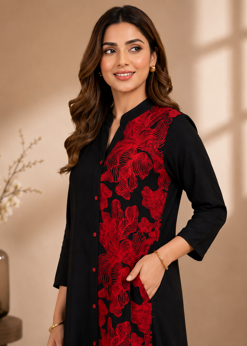 Noir Bloom Floral Midi Dress