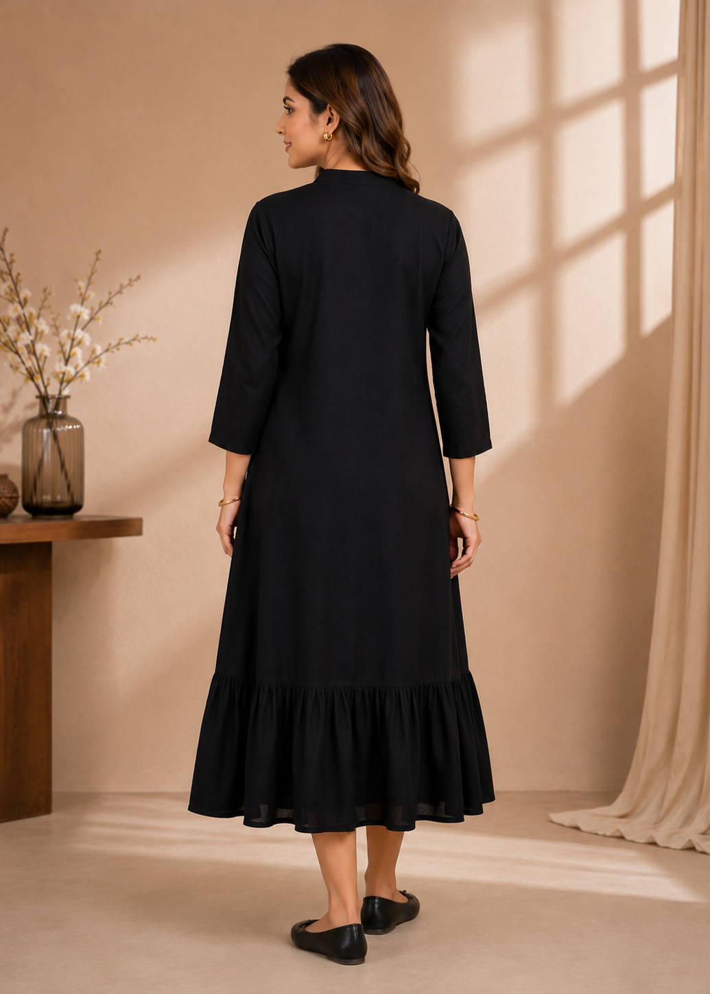 Noir Bloom Floral Midi Dress
