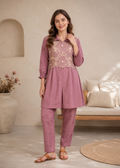 Mauve Floral Embroidered Co-Ord Set for Women