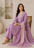 Lavender Zari Woven Dupatta Kurta Set with Embroidered Neckline