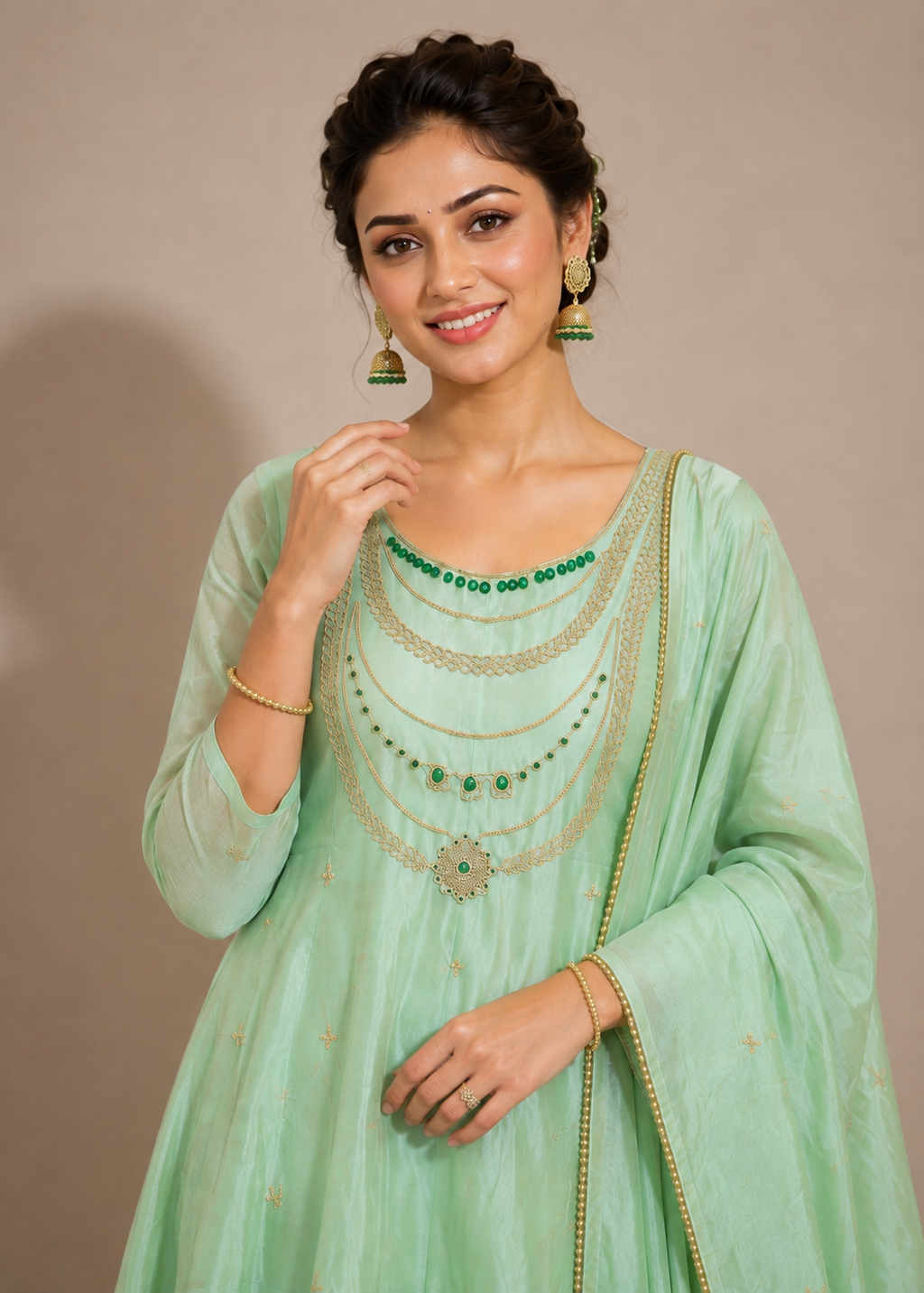 Mint Green Salsa A-Line Anarkali Suit Set with Dupatta