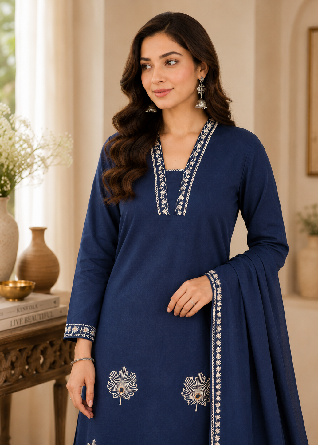 Noorva Navy Embroidered Kurta Set with Dupatta
