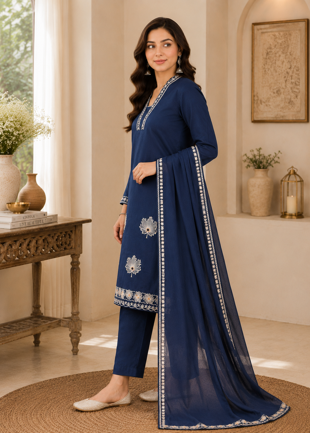 Noorva Navy Embroidered Kurta Set with Dupatta
