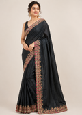 Royal Black Velvet Embroidered Saree with Heritage Elephant Border