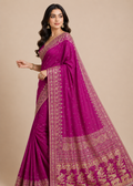 Royal Magenta Pink Gajji Silk Saree with Gold Zari Elephant & Peacock Border