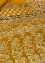 Royal Mustard Gold Gajji Silk Saree with Zari Weaving & Mirror Work