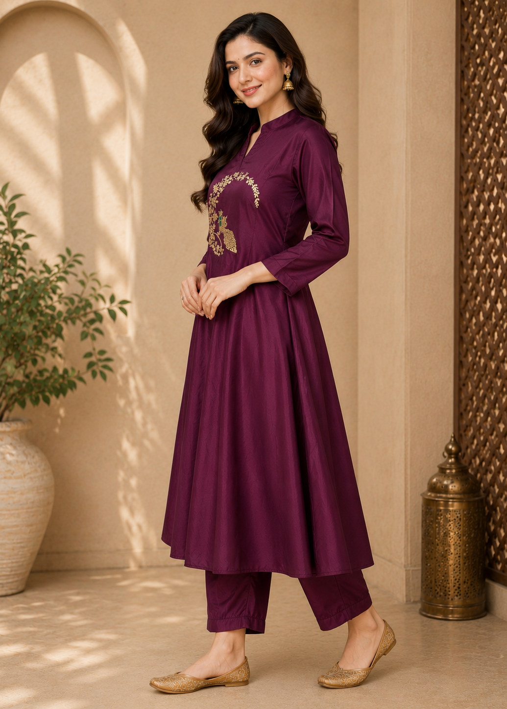 Noorani Wine Purple Embroidered Kurta Set