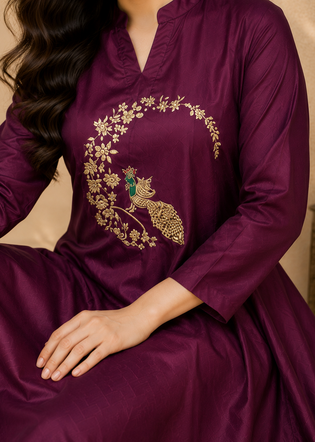 Noorani Wine Purple Embroidered Kurta Set