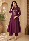Noorani Wine Purple Embroidered Kurta Set