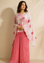 Blush Pink Floral Cape with Crush Pleated Palazzo Set