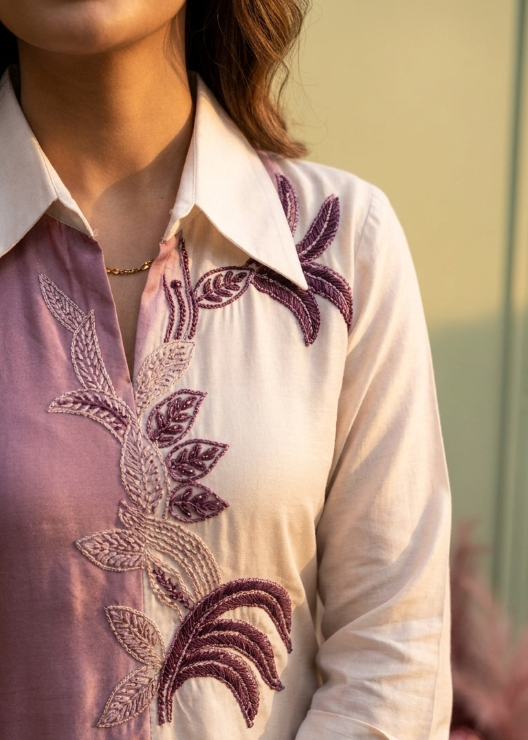 Blush Pink & Ivory Embroidered High-Low Kurta Set