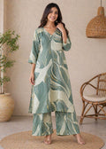 Sage Green Abstract Printed Kurta Palazzo Set for Women