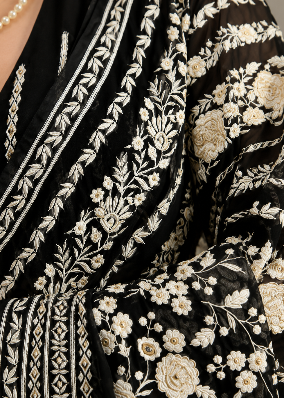 Black Floral Woven Designer Saree with Blouse Piece