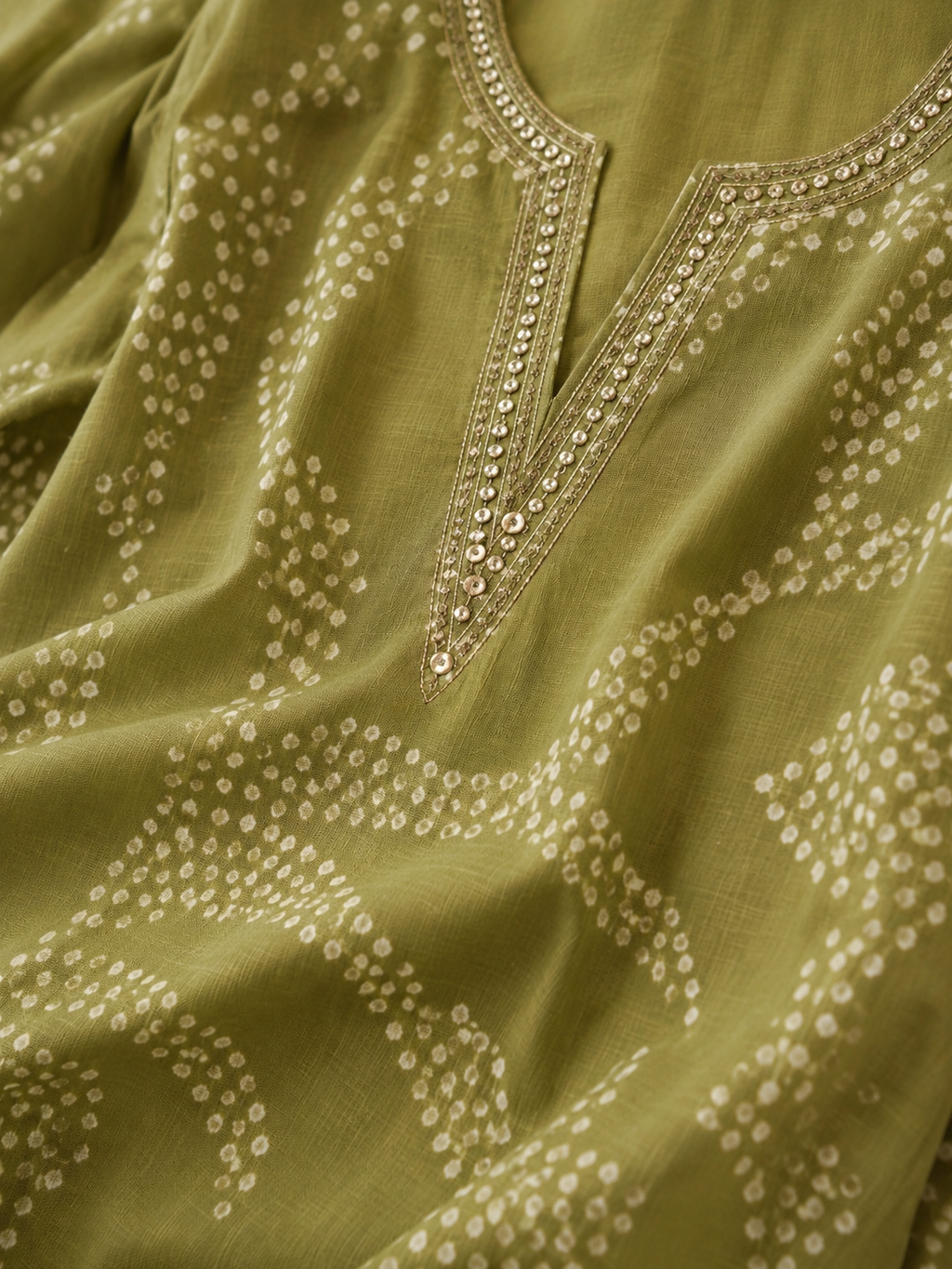 Olive Green Printed Kurta Palazzo Set for Women